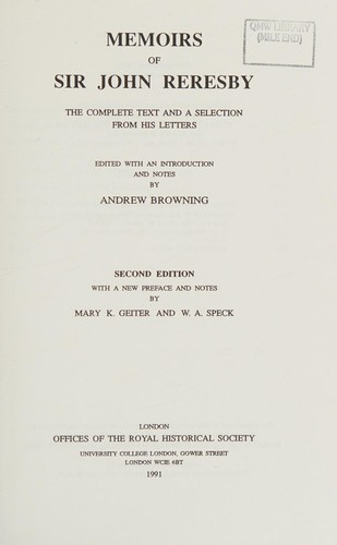 Memoirs of Sir John Reresby