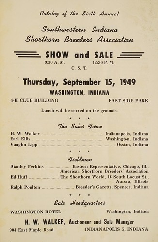 Catalog of the sixth annual Southwestern Indiana Shorthorn Breeders Association show and sale