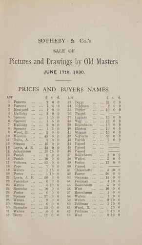 Pictures and drawings by old masters of the Italian, Dutch and French schools