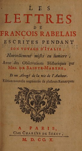 Les lettres de Fran̨cois Rabelais escrites pendant son voyage d'Italie