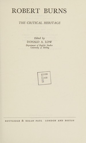 Robert Burns; the critical heritage