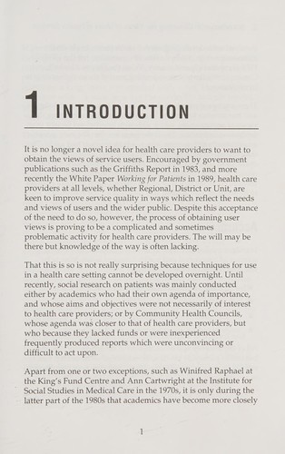 An Introduction to Obtaining the Views of Users of Health Services