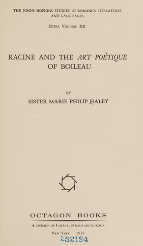 Racine and the Art poétique of Boileau