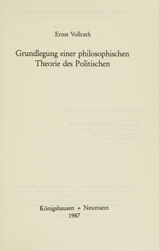Grundlegung einer philosophischen Theorie des Politischen