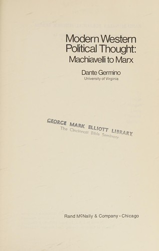 Modern Western political thought: Machiavelli to Marx