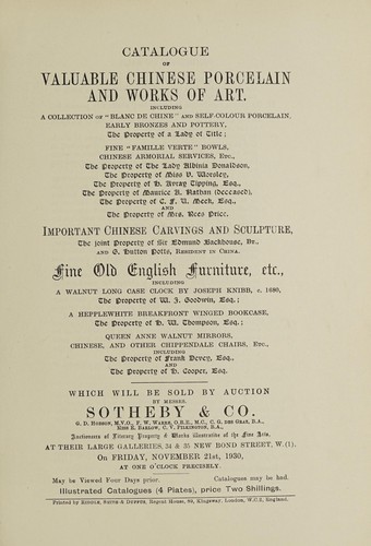 Valuable Chinese porcelain and works of art; fine old English furniture