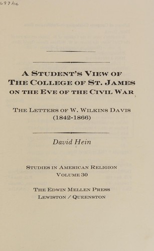 A student's view of the College of St. James on the eve of the Civil War