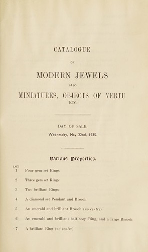 Modern jewels; miniatures and objects of vertu