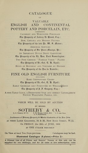 Valuable English and continental pottery and porcelain; fine old English furniture