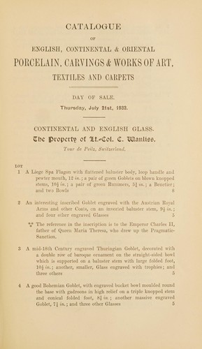 Catalogue of continental and English glass, porcelain and pottery; Oriental porcelain, Japanese and Chinese textiles, Persian and Caucasian carpets