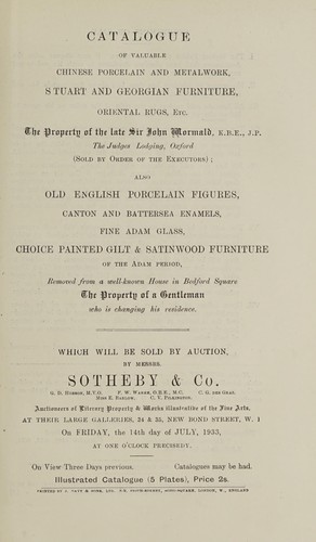 Valuable Chinese porcelain and metalwork, Stuart and Georgian furniture, Oriental rugs; old English porcelain figures; choice painted gilt & satinwood furniture
