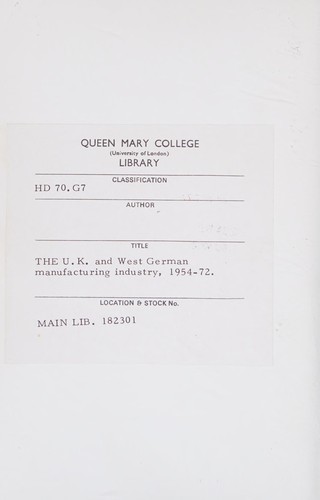The U.K. and West German manufacturing industry 1954-72