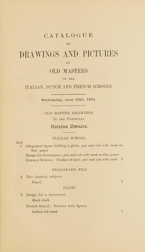 Drawings and pictures by old masters of the Italian, Dutch and French schools