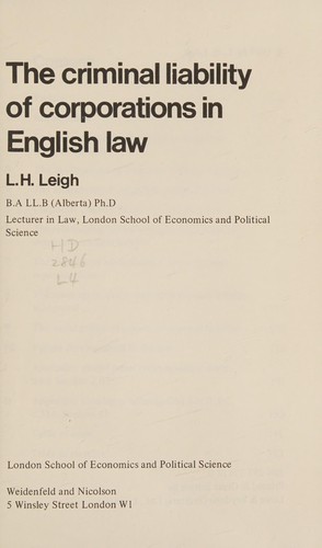 The criminal liability of corporations in English law