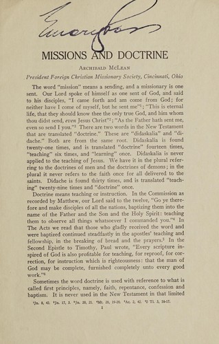 Missions and doctrine