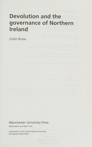 Devolution and the governance of Northern Ireland