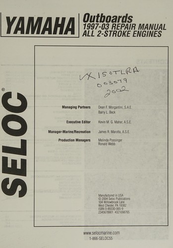 Seloc Yamaha outboards, 1997-03 repair manual, all 2-stroke engines