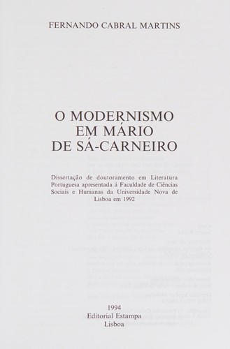 O Modernismo em Mário de Sá-Carneiro