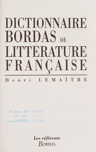 Dictionnaire Bordas de litte rature franc ʹaise