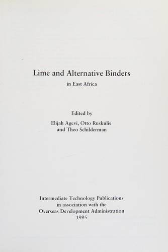 Lime and Alternative Binders in East Africa