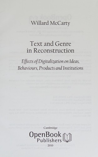 Text and Genre in Reconstruction