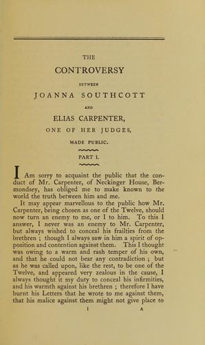 The controversy between Elias Carpenter and Joanna Southcott