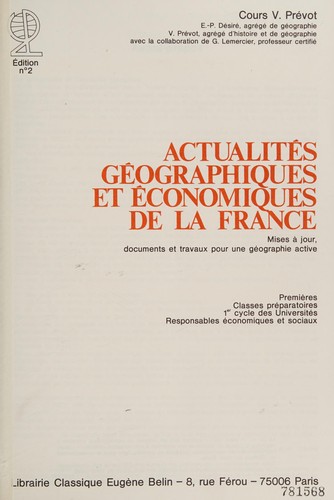 Actualités géographiques et économiques de la France