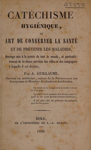 Catéchisme hygiénique, ou art de conserver la santé et de prévenir les maladies