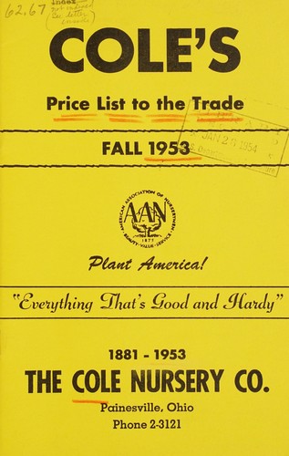 Cole's price list to the trade, fall 1953