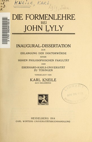 Die Formenlehre bei John Lyly