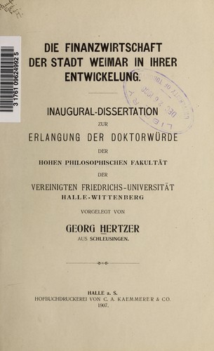 Die Finanzwirtschaft der Stadt Weimar in ihrer Entwickelung