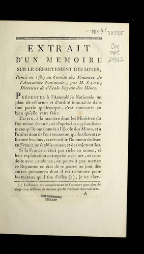 Extrait d'un memoire sur le De partement des mines