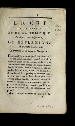 Le cri de la raison et de la politique, en faveur des Avignonais