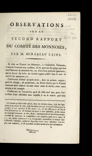 Observations sur le second rapport du Comite  des monnoies