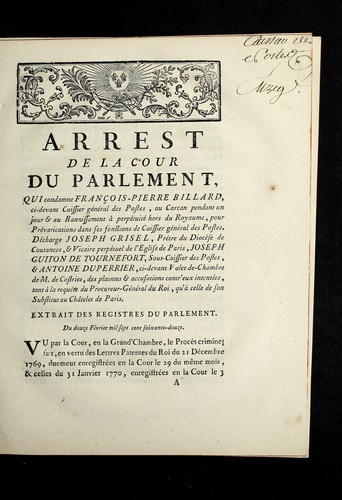 Arrest de la cour du Parlement