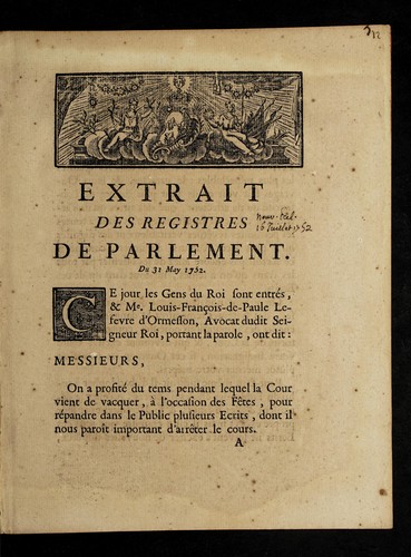 Extrait des registres de Parlement