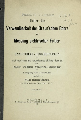 Ueber die Verwendbarkeit der braun'schen Ro hre zur Messung elekrischer Felder....