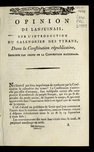 Opinion de Lanjuinais, sur l'introduction du calendrier des tyrans, dans la constitution re publicaine