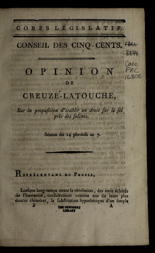 Opinion de Creuze -Latouche, sur la proposition d'e tablir un droit sur le sel pre  s des salines