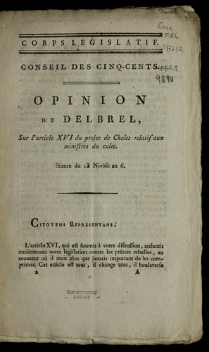 Opinion de Delbrel sur l'article XVI du projet de Cholet relatif aux ministres du culte