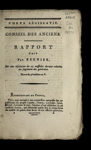 Rapport fait par Regnier, sur une re solution du 25 messidor dernier relative au jugement des ge ne raux