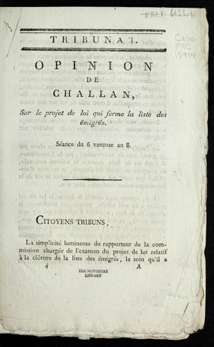 Opinion de Challan sur le projet de loi qui ferme la liste des e migre s
