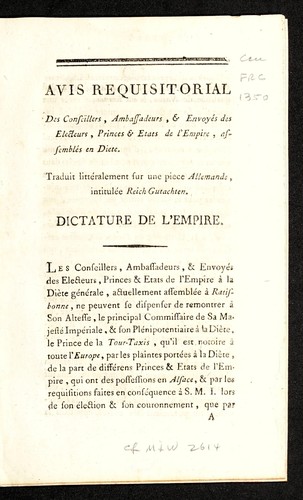 Avis requisitorial des conseillers, ambassadeurs, & envoye s des electeurs, princes & etats de l'Empire, assemble s en diete