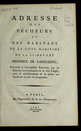 Adresse des pe cheurs et des habitans de la co te maritime de la ci-devant province de Languedoc