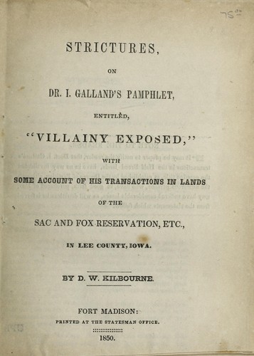 Strictures, on Dr. I. Galland's pamphlet, entitled, "Villainy exposed"