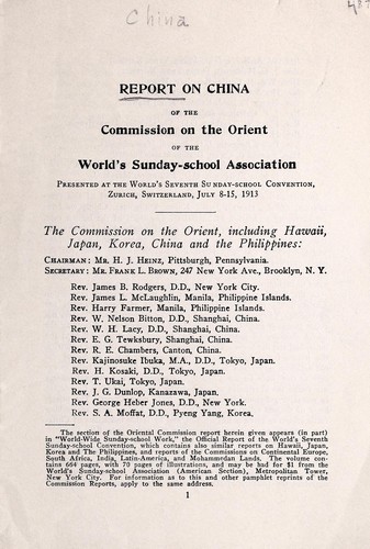 Report on China of the Commission on the Orient of the World's Sunday-school Association