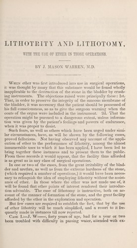 Lithotrity and lithotomy, with the use of ether in those operations