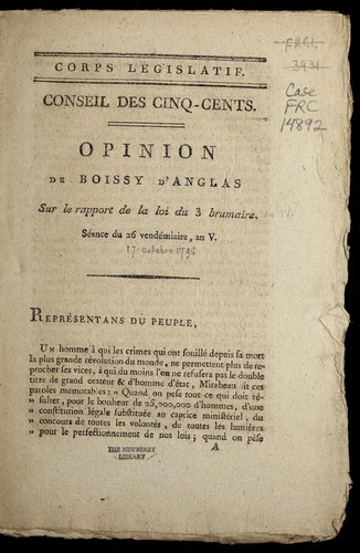 Opinion de Boissy d'Anglas sur le rapport de la loi du 3 brumaire