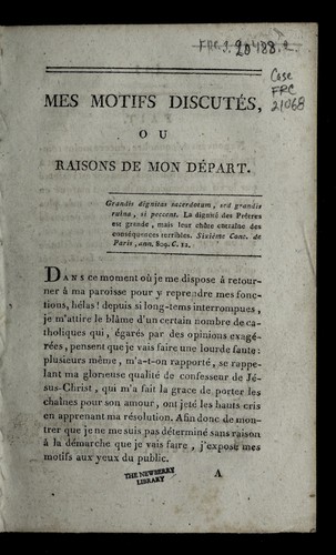 Mes motifs discute s, ou, Raisons de mon de part