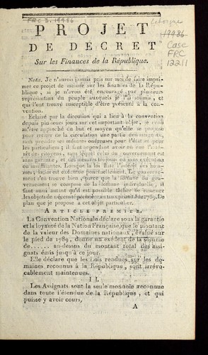 Projet de de cret sur les finances de la Re publique